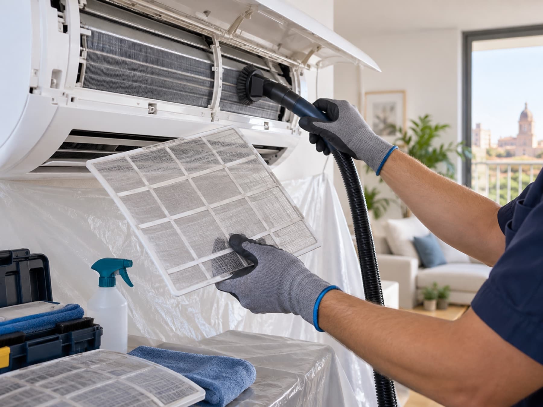 Limpieza de filtros y evaporador de aire acondicionado